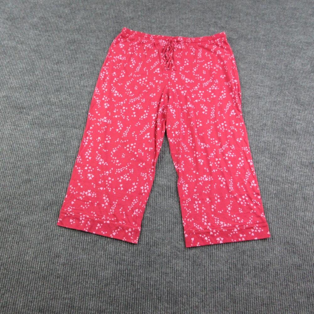 J Jill Pajama Pants Womens L Red Capri Graphic Print Cotton Blend Drawstring NWT